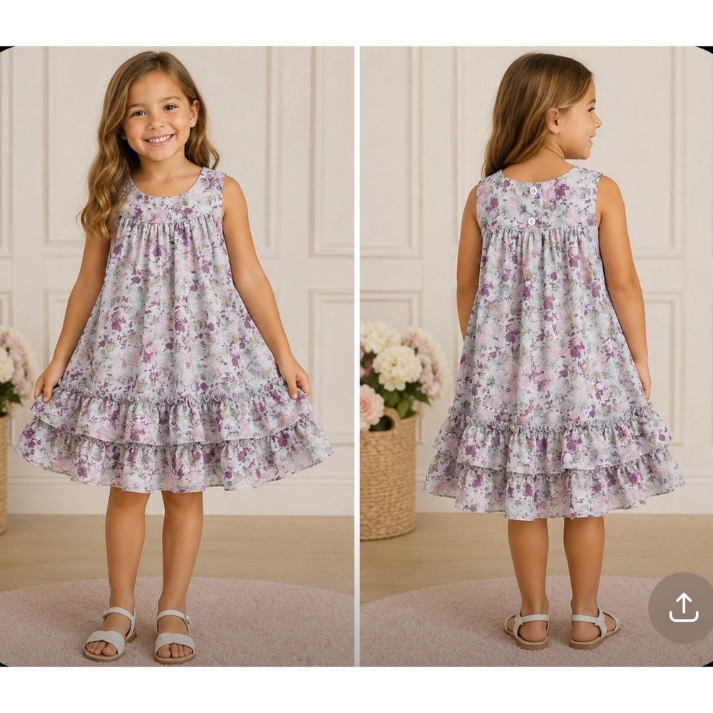 Blueberi Boulevard Girls Purple Floral Tiered Ruffle Dress Size 6X BBSJH2L